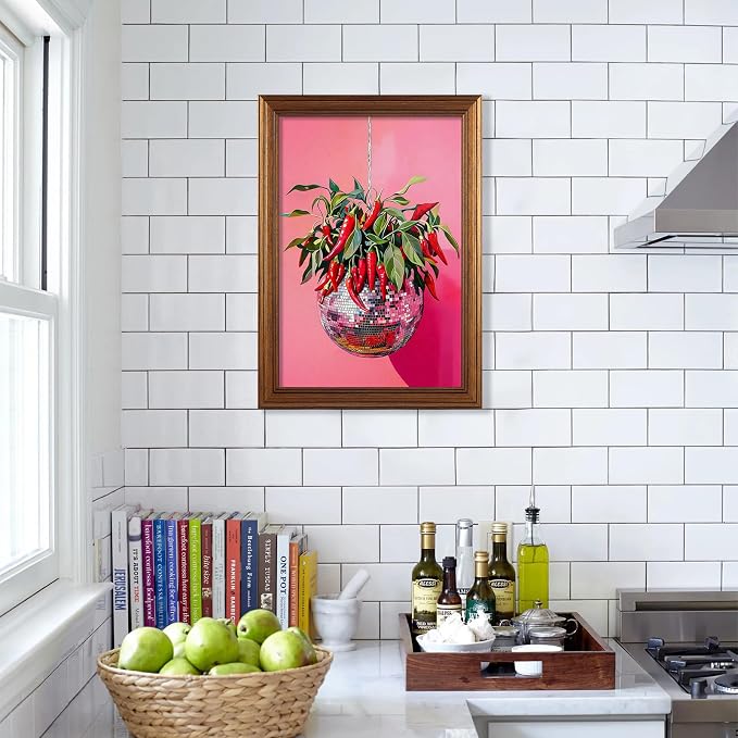 Gold Framed Disco Ball With Red Chili Pepper Wall Art 08x10 inch Funky - Image 6