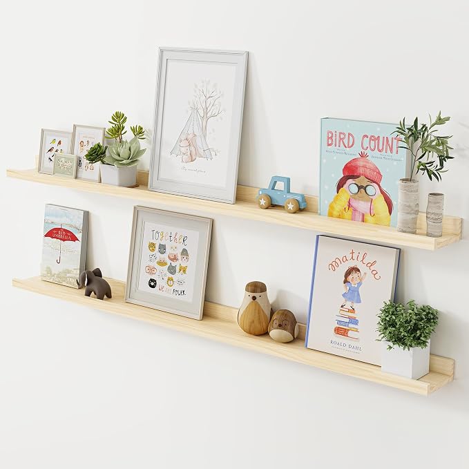 Long Floating Shelves for Wall, 55 inch Solid Wood Picture Ledge Shelf by Acovy
