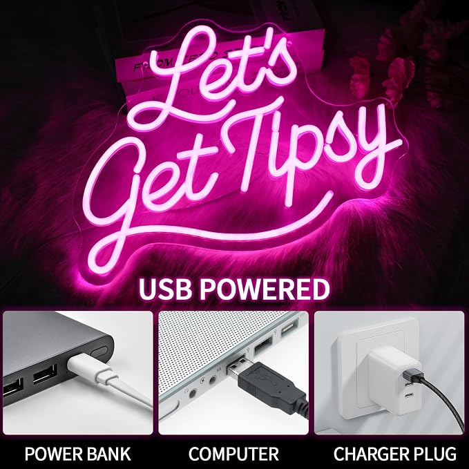 Let's Get Tipsy Neon Sign for Room Decor Dimmable Letters Led Lights Signs Pink - Image 5