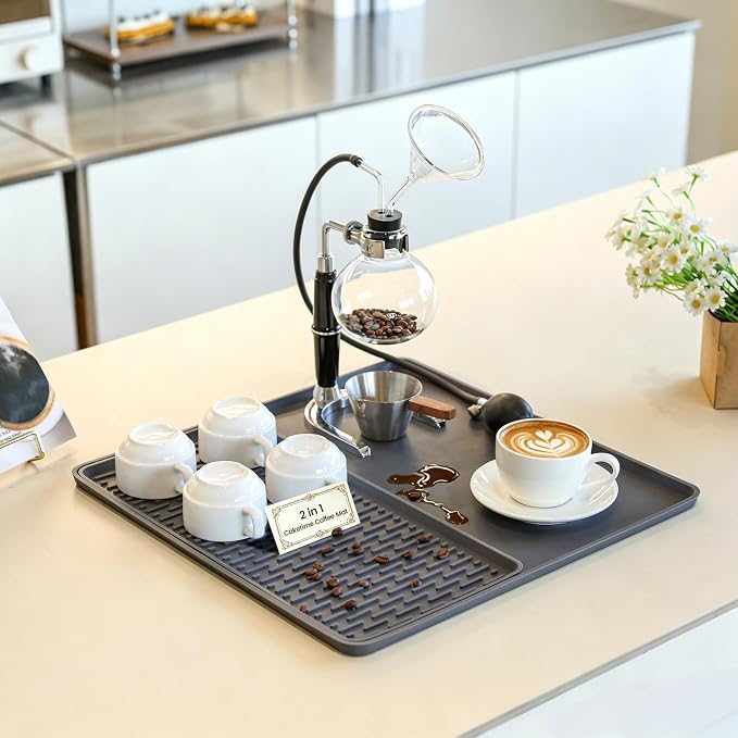 Caketime 2 In 1 Silicone Coffee Bar Mat Accessories Detachable Dish Drying Rug by CAKETIME
