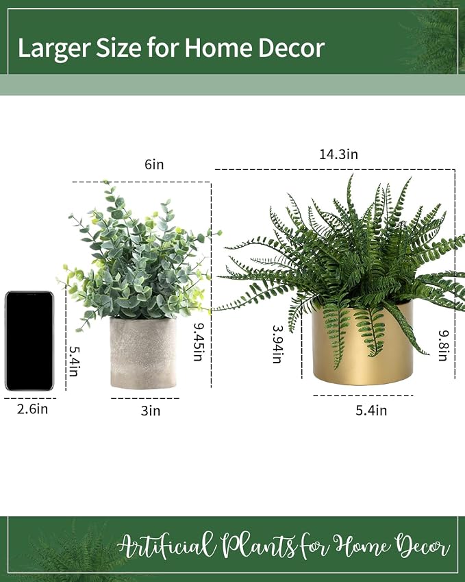 Coferset Small Fake Plant Fern Potted Artificial Plants Fake Fern - Image 7