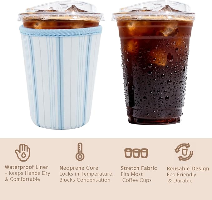 Reusable Insulated Sleeve for Iced Coffee Cup, Coffee Neoprene Sleeve for Cold - Image 6
