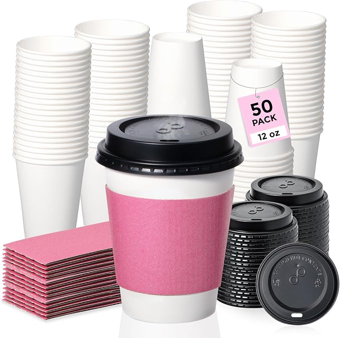 Fit Meal Prep 50 Pack 12 oz Disposable Coffee Cups by FMPBRANDS