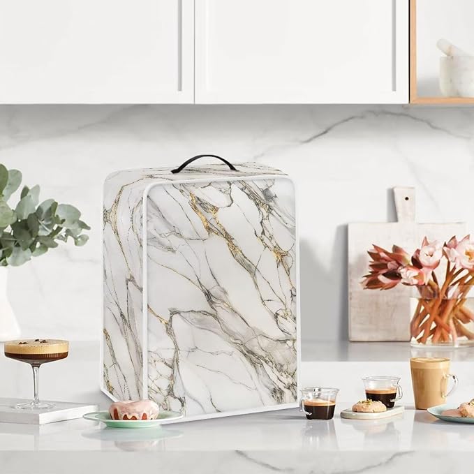 White Marble Coffee Machine Cover Dust Coffee Maker Cover - Image 3