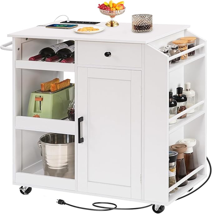 MAHANCRIS Kitchen Island with Power Outlet, Kitchen Storage Island with Drawer by MAHANCRIS