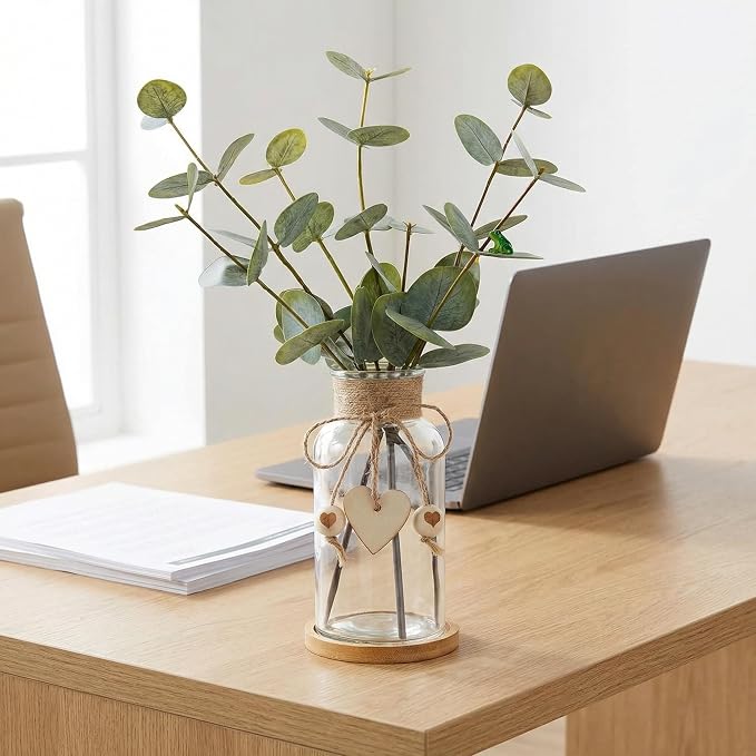 Artificial Eucalyptus Greenery Stems in Glass Vase - Image 8