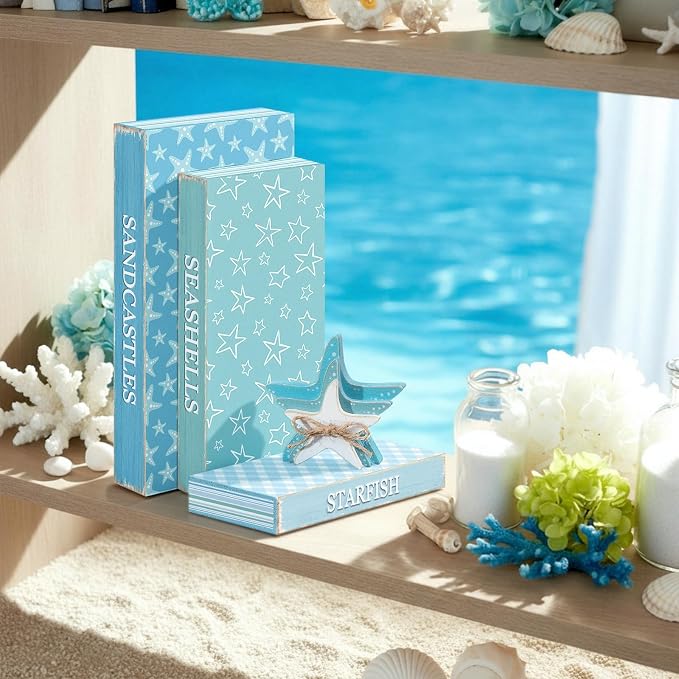 Amyhill 4 Pcs Beach Table Decor, Wooden Coastal Decorative Books - Image 4