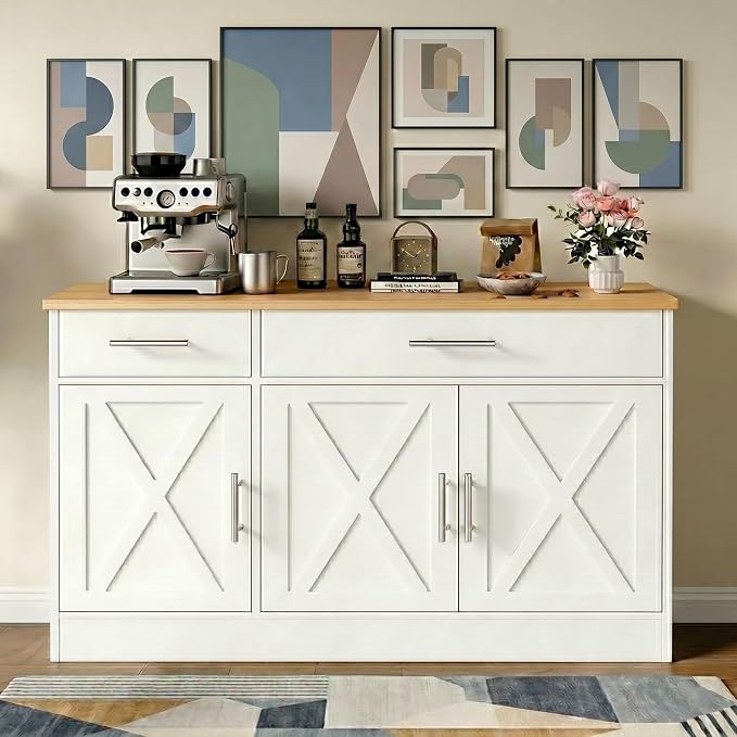 Vongrasig Buffet Cabinet with Storage, 43” Farmhouse Coffee Bar Cabinet with 3 - Image 3