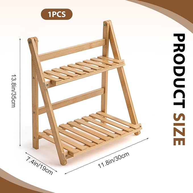 Yalikop Matcha Station Shelf, 11.8'' Coffee Station Organizer, 2 Tiers Bamboo - Image 4