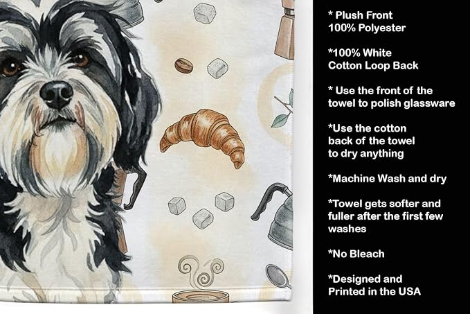 Caroline's Treasures Black and White Tibetan Terrier Coffee Bar Kitchen Towel - Image 4