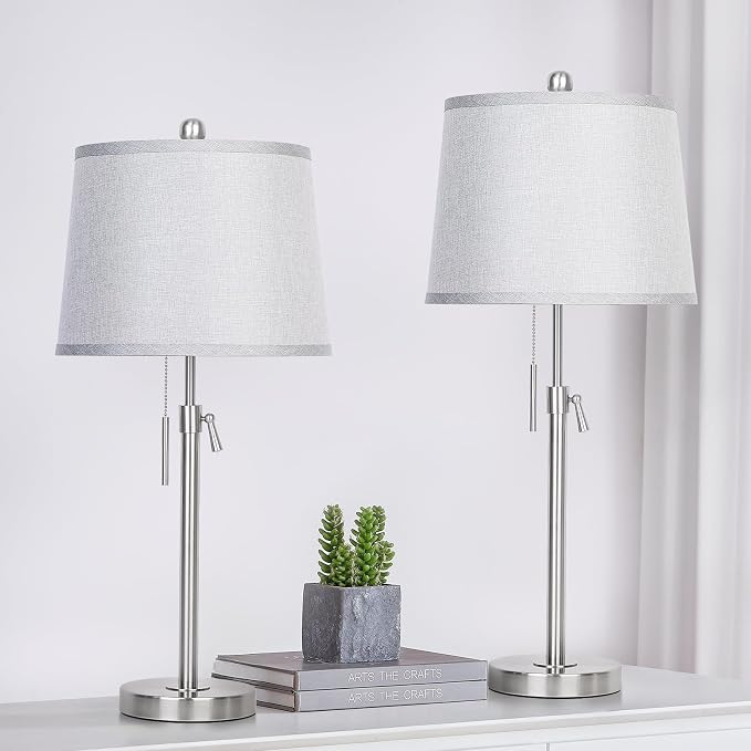 JUNNAI Table Lamps Set of 2, Bedside Lamp Silver Tall Table Lamps - Image 2