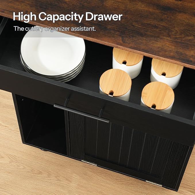 HOOBRO Kitchen Island with Trash Can Storage, Rolling Kitchen Island on Wheels - Image 8