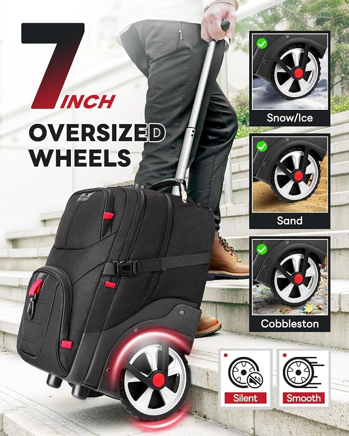 MATEIN Rolling Bag with Wheels, 17 Inch Extra Large Laptop Roller Backpack - Image 3