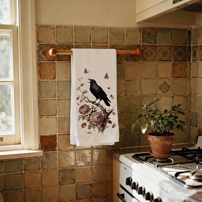 CUTHOLLOW Retro Gothic Crow Decorative Kitchen Towels Set of 4, 15.74"x23.62" - Image 7