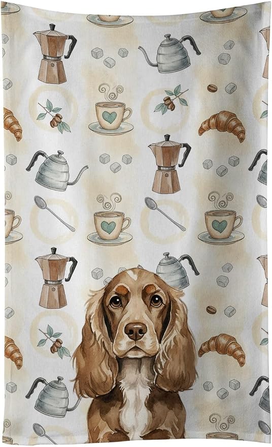Caroline's Treasures Chocolate Cocker Spaniel Coffee Bar Kitchen Towel Velour by CarolinesTreasures