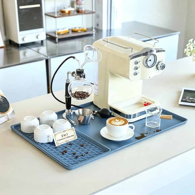2 In 1 Extra Large 16"x24" Silicone Coffee Bar Mat Accessories Heat Resistant by CAKETIME