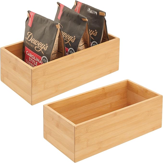 mDesign Bamboo Wood Organizer Storage Bin Box by mDesign
