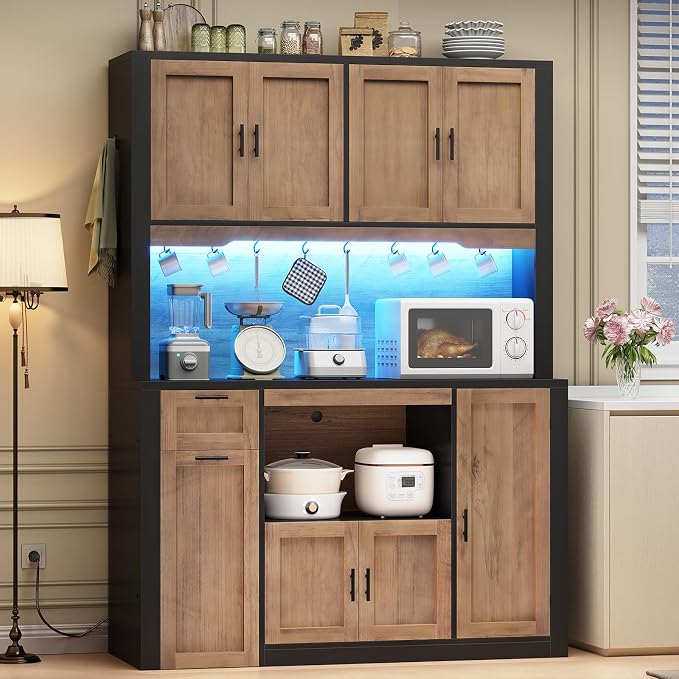 Itaar 71" Pantry Cabinet with Charging Station and LED Light, Kitchen Pantry - Image 3