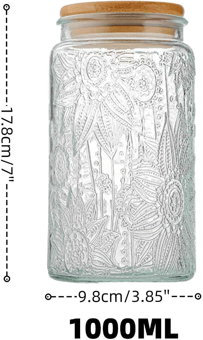 Glass Jar with Airtight Bamboo Lid, 35oz Vintage Glass Kitchen Storage Counter - Image 2