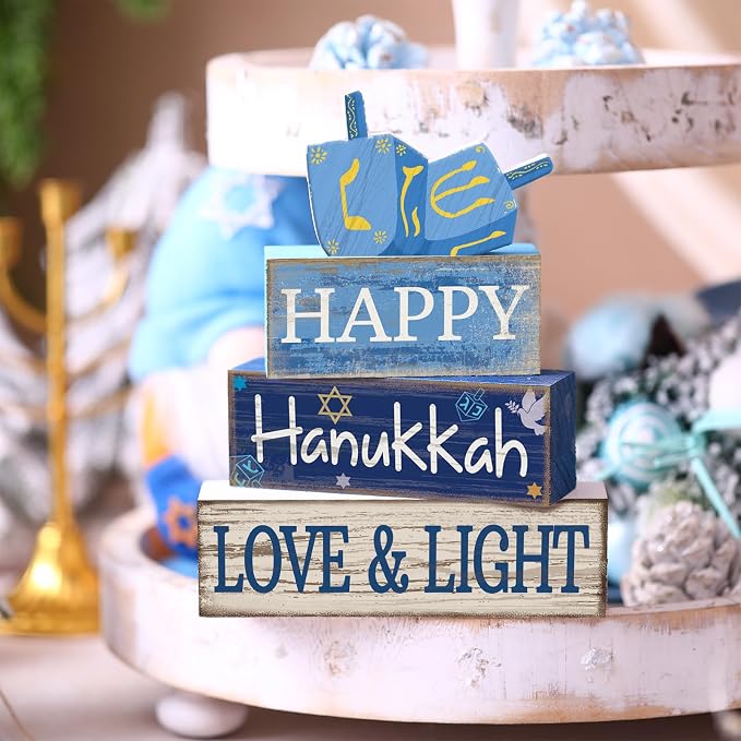 Lineshading 4 Pcs Hanukkah Table Decorations Chanukah Tiered Tray Decor Dreidel - Image 2