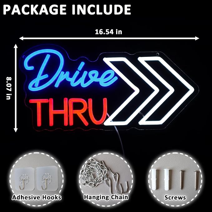 Drive Thru Neon Sign for Wall Decor Dimmable 16.54" x 8.07" Led Sign for - Image 2