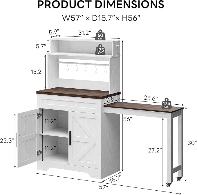 LIKIMIO 57" Farmhouse Coffee Bar Cabinet - Image 2