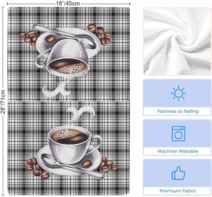 Kitchen Towels Nostalgia Coffee Absorbent Tea Towel Soft Hand Dish Towel Black - Image 6