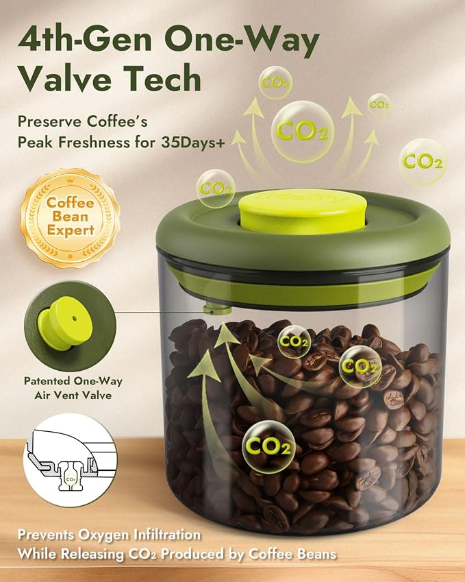 Airtight Coffee Canister – One-Way CO₂ Valve, UV Protection, 3X Thicker Glass - Image 2