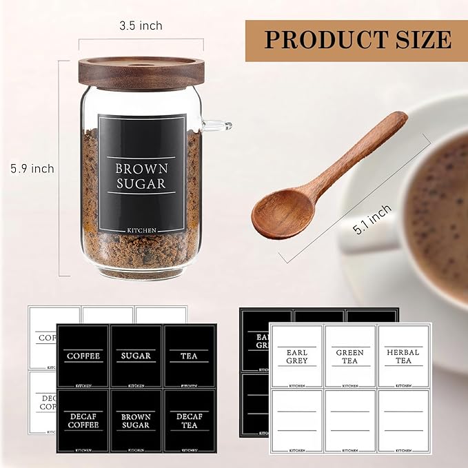 KOSKIMER Coffee and Sugar Container Set, Glass Coffee Jars - Image 2