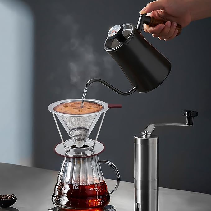 Pour Over Coffee Dripper Stainless Steel Coffee Filter Metal Cone Filter - Image 6