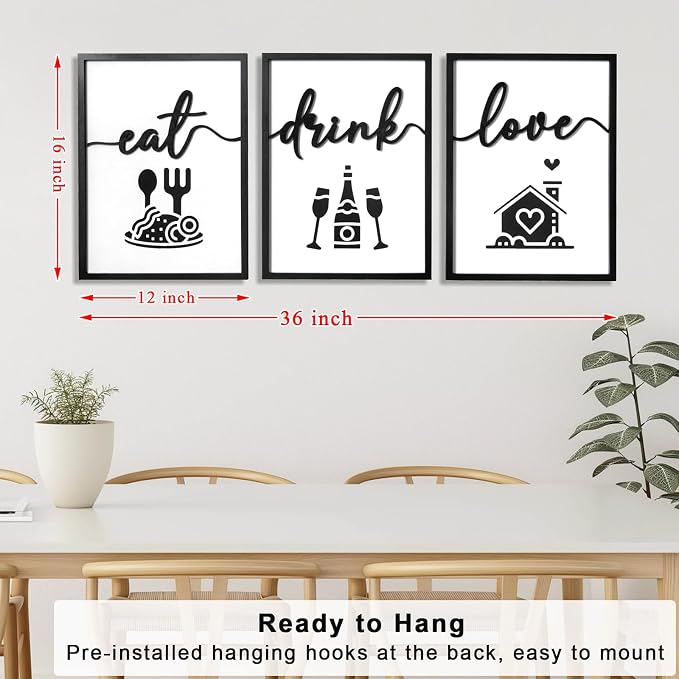 3D Wood Dining Room Wall Decor, Framed Kitchen Pictures Wall Art - Image 5