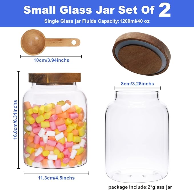 Glass Jar with Spoon Wooden Lid Clear Coffee Ground Containers Set Borosilicate - Image 2