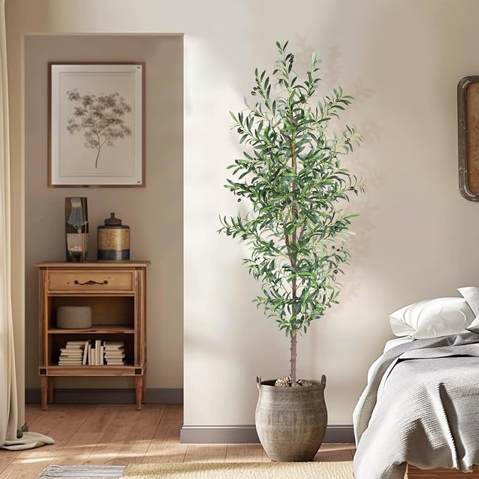 Artificial Olive Tree, 7FT Tall Faux Olive Trees 84in Outdoor Fake Potted Silk by CETRD