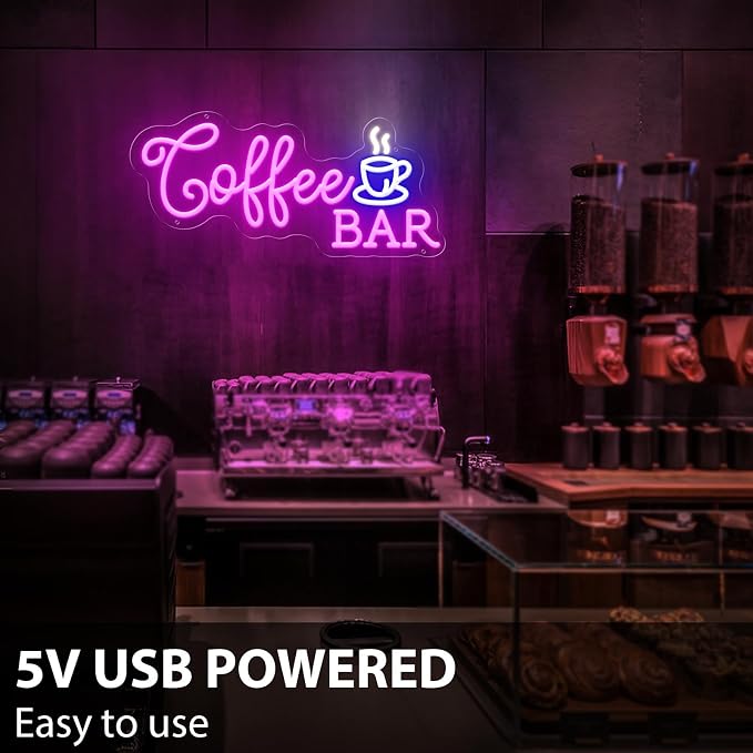 Coffee Bar Neon Sign, Dimmable Pink Blue Coffee LED Sign, 5V USB Powered Cafe - Image 5