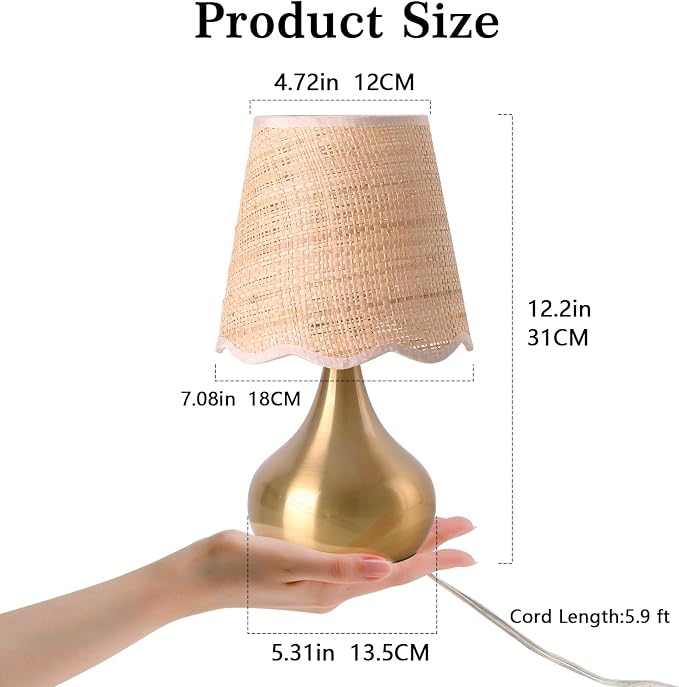 Gold Small Bedside Table Lamp for Bedroom, Brass Gold Mini Table Lamps for - Image 3