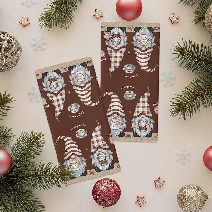 Kitchen Towels Coffee Cute Gnomes Brown Absorbent Tea Towel Soft Hand Dish - Image 3