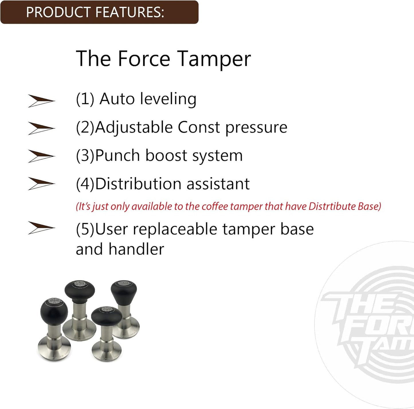 The Force Tamper Automatic Impact Coffee Tamper Adjustable Const Pressure and Autoleveling Extend Set New (Ball, 54.00mm)