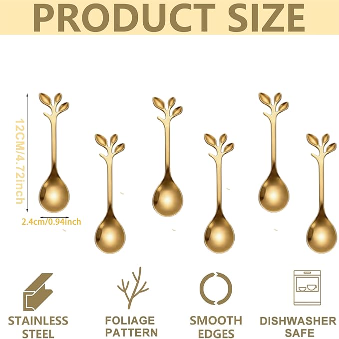 Gold Coffee Spoons Set of 6 – 4.72 Inch Stainless Steel Mini Espresso Spoons - Image 3