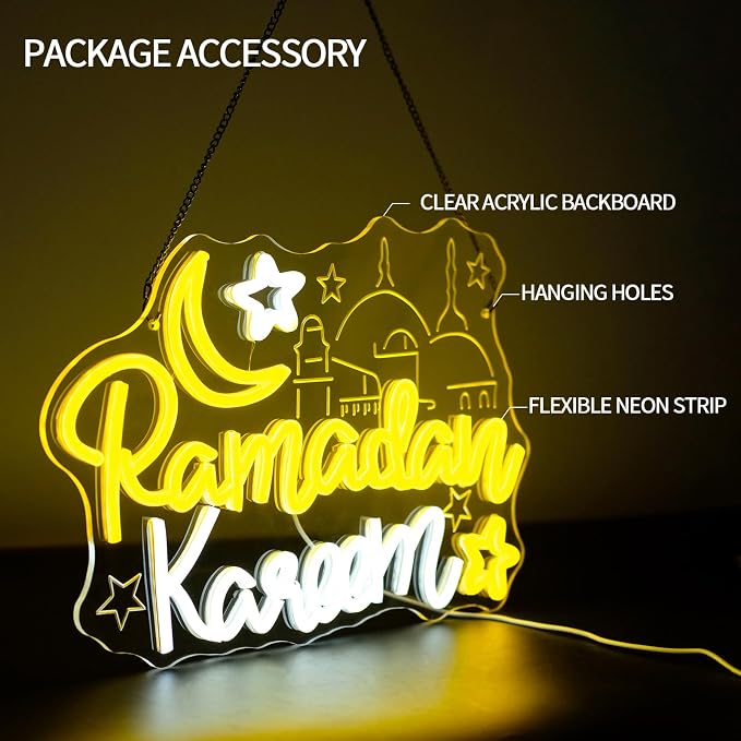 Ramadan Kareem Neon Sign Dimmable Ramadan Mubarak Neon Light Sign - Image 3