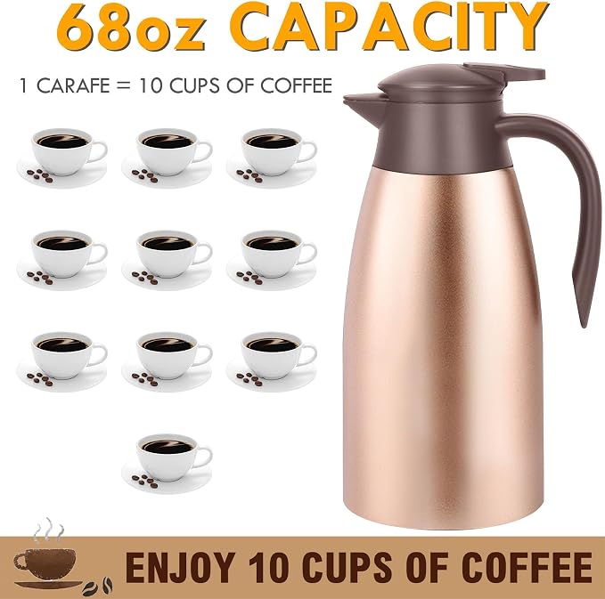 68oz Thermal Coffee Carafe, Stainless Steel Coffee Carafes - Image 2