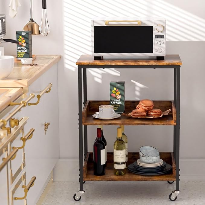 ASTARTH Kitchen Microwave Cart, 3 Tier Rolling Utility Cart on Wheels Coffee - Image 5