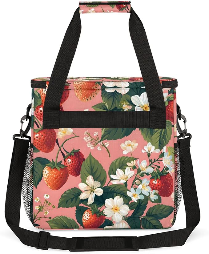 Strawberry Flower Coffee Maker Carring Bag, Large Insulated Storage Organizer - Image 5