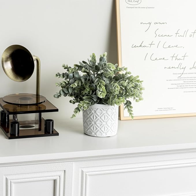 MyGift Artificial Eucalyptus Plant in Modern Gray Concrete Pots - Image 4