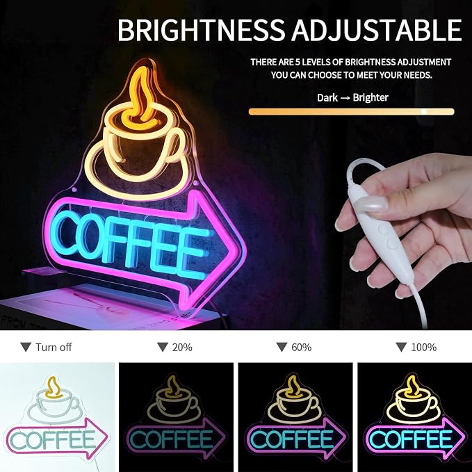 Coffee Neon Sign for Wall Decor Dimmable Coffee Bar Led Light Signs Coffee - Image 4