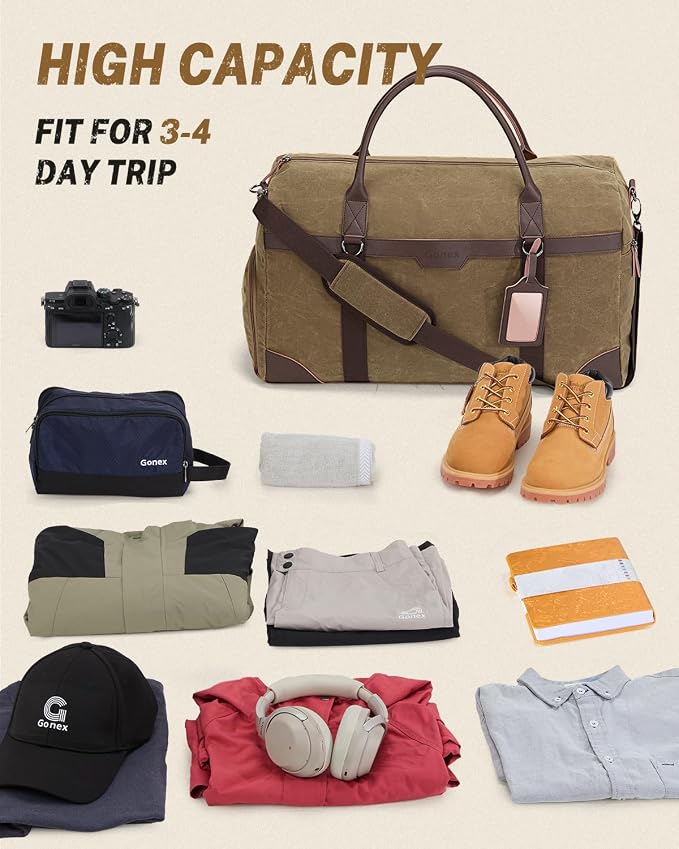 Gonex Waxed Canvas Duffle Bag for Travel, Water-resistant Vintage 55L Duffel - Image 10