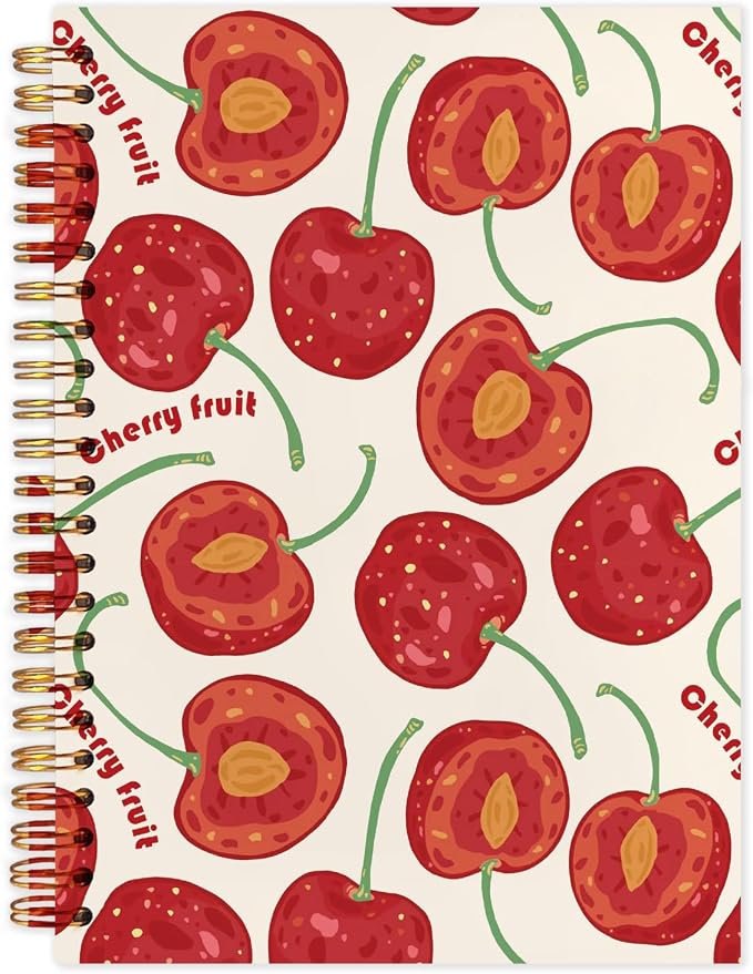 kunlisa Red Cherry Spiral Notebook Journal 5.5x8.3, Cherry Gifts by Kunlisa