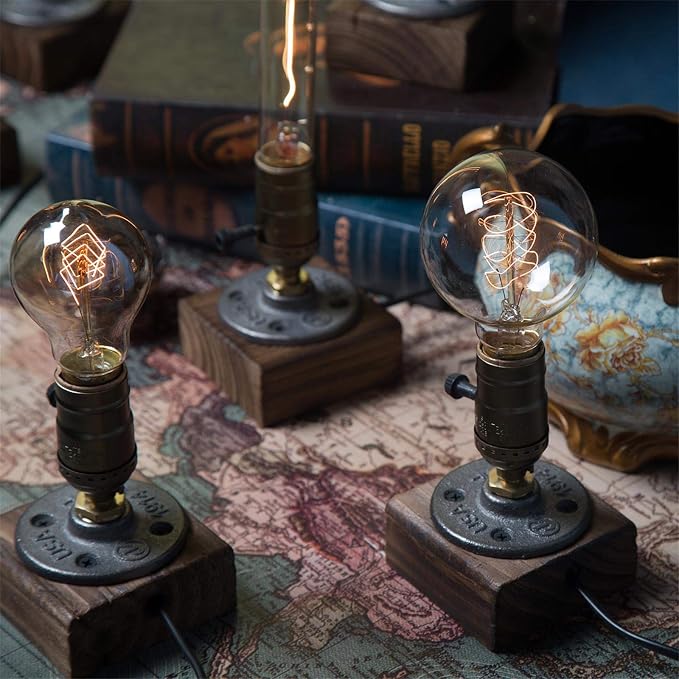Vintage Table Lamp, Industrial Nightlight Steampunk Desk Lamp - Image 5