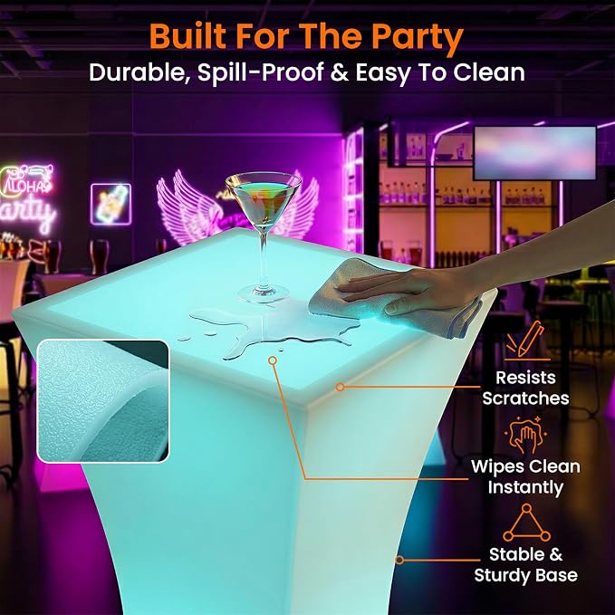 CECER 18" LED Cocktail Table, Rechargeable Light Up Furniture - Image 5