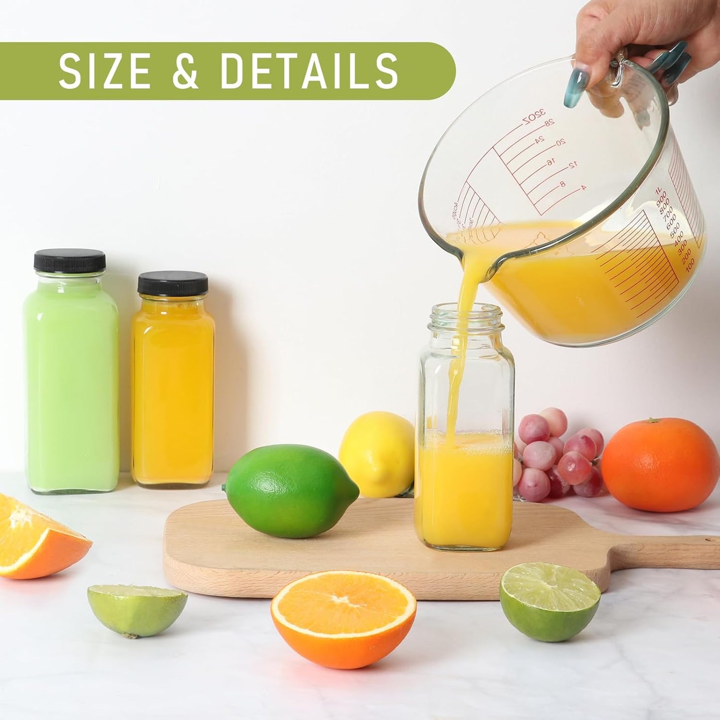 8 oz Glass Juice Bottles with Lids 3 Pack,Reusable Water Bottle,Juicing Bottles for Smoothies, Milk, Storage, Small and portable