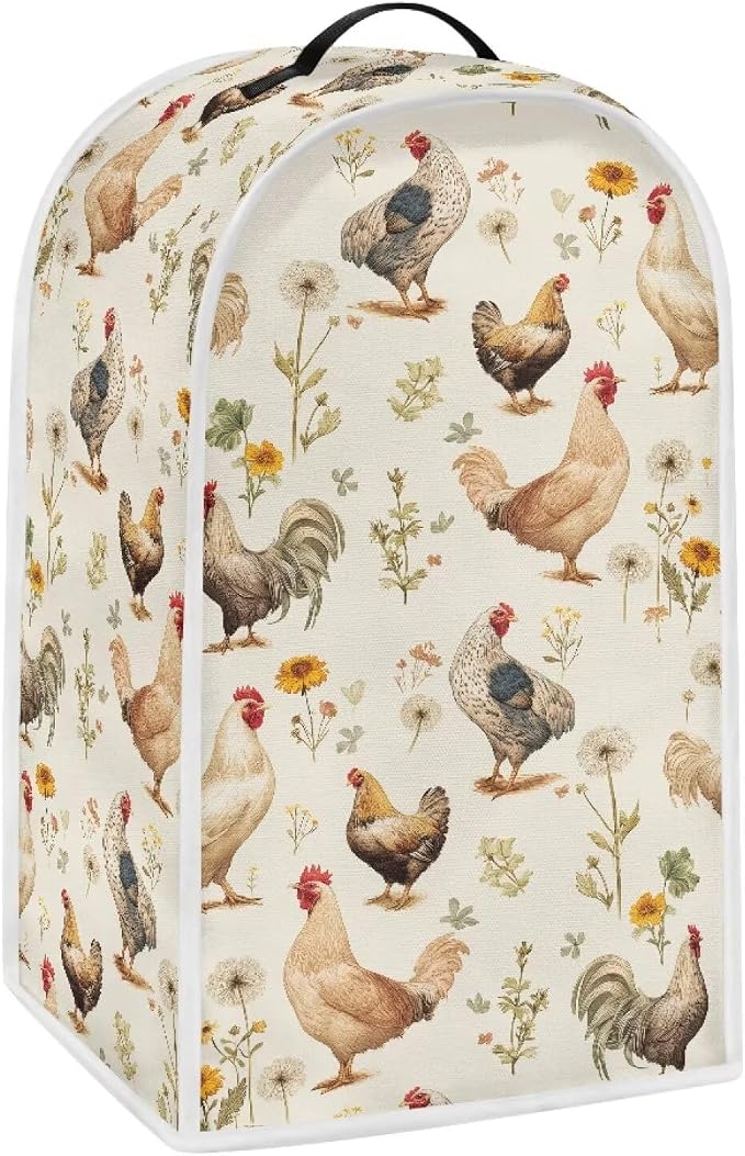 Flowers Rooster Kitchen Appliance Cover – Rustic Farmhouse Style by YUVAMAGIMO